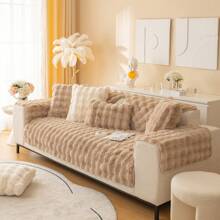 Soft Plush Sofa Cover - Non-Slip Sofa Cover 1 2 3 4 Seater Couch Cover For Sectional Sofa, Fluffy Faux Fur Sofa Seat Cushion Cover L Shape Furniture Protector - 卡其色 - 查看 2