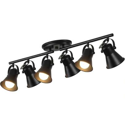 6-Light Track Lighting Kit, Black Semi-Flush Mount Ceiling Light With 6 Rotatable Light Heads, Modern Adjustable Accent Lighting For Living Room, Bedroom, Hallway, Art Wall, Bathroom, And Kitchen