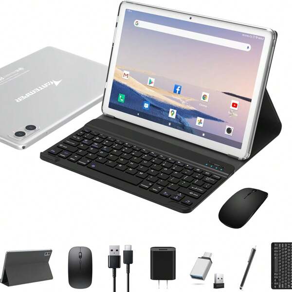 Android 12 Última Tablet 10 pulgadas,Tablet 2 en 1 con teclado,5G Wifi Tablet Pc-128GB ROM(1TB TF),Bluetooth 5.0,Octa-core1.8Ghz,1080 FHD,Cámara 13MP+8MP,7000mAh,Certificación GMS,Type-C/GPS/OTG