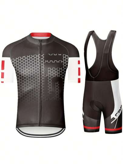 2 件夏季男士骑行服套装，BIB 短袖拉链骑行服 + 拼色短裤，带 9D 加垫骑行装备