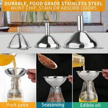 Metal Stainless Steel Funnel, Large Medium Small Funnel Set Of 3,  Mini Funnels For Kitchen Use Filling Bottles Flask Cooking, 2 Brushes - 3 Pcs Funnel Set - View 7