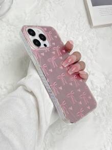 1pc Feather Pattern Glitter Heart Bow TPU Shockproof Phone Case, Fits For Apple IPhone 16, 15, 14, 13, 12, 11 Pro Max