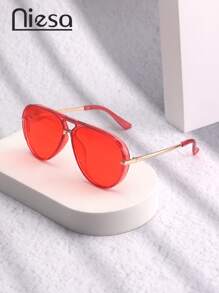 1pc Metallic Rim Aviator Fashion Glasses For Women, Classic And Fashionable Shades Beach Accessories Beach Accessories For Women Glasses Shades Basics Fall Winter Women Outfits Clothes Business Casual Gifts For Summer Beach Vacation,Outdoor,Travel Vintage Style Oversized Aviator Frame For Going Out Outfit,Back To School