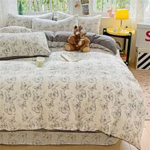 4 Peças Conjunto de Roupa de Cama (1 peça Capa de Edredon, 1 peça Lençol, 2 peças Fronhas Sem Enchimento), Conjunto de Roupa de Cama Macio e Aconchegante, Capa de Edredom Impressa em Padrão Floral Fofo, Opções de Tamanho Múltiplas, Destacável e Lavável, Adequado para Quarto e Hotel, Todas as Estações