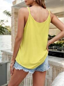 Blusa Basica Holgada con Tirantes de cuello redondo con detalle de tablones de Mujer - Amarillo - Ver 2
