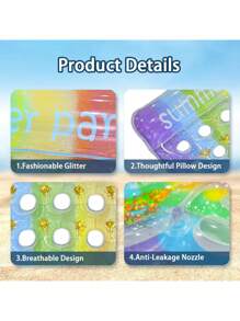 1pc Inflatable Double-Person Sequin Ombre Swim Ring, Pool Float, Waterbed Lounge Chair For Water Sports, Beach & Holiday Recreation, Beach Essentials, Beach Accessories