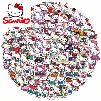 Sanrio 100pcs/50pcs/10pcs Sanrio Hello Kitty Cartoon Stickers, Sanrio Doodle Stickers For Luggage, Laptop, Car, Motorcycle, Mobile Phone Decoration, Stationery, Birthday Party Gift, Easter Gift,School Supplies,Back To School