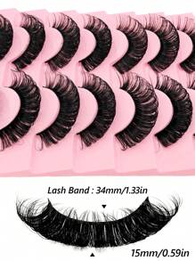 Rikuaild 10 Pairs D-Curl Thick Faux Mink Eyelashes, Cartoon Style Curly Thick Faux Mink Lashes, Natural & Dramatic Soft Criss-Cross False Eyelashes - 濃密款 - 查看 5