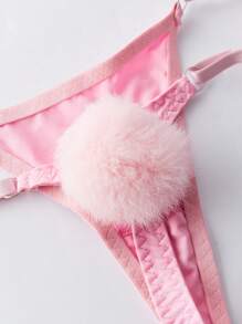 6pcs Cosplay Bunny Girl Halloween Costumes>Sexy Temptation Lingerie Set Stripper Outfits Party Outfit Black Or Pink Bandage Hollow Out Cozy Bra And Rabbit Plush Tail Panty Set Breast Gathers Pure Desire Underwear For Girls And Women Gift For Her - 粉色 - 查看 5