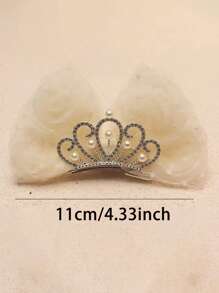 1个公主皇冠发夹生日顶部发夹头饰甜美可爱3D蝴蝶结发夹 - 網紗皇冠蝴蝶結頂夾 - 查看 6