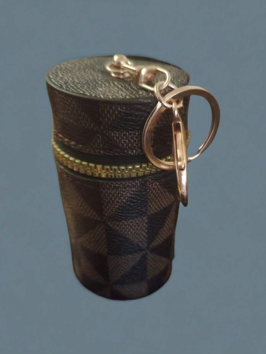 1pc Mini Red Lipstick Wallet Compact Purse With Keychain Stylish Money Holder Earphone Pocket Travel-Friendly Accessory (Mud Color) - Multicolor - View 1