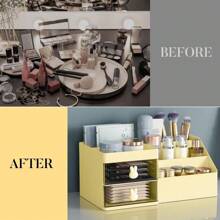 Makeup Organizer, Cosmetic Desk Storage Box With Drawers Skincare Organizers For Dressing Table, Countertop, Bathroom Counter, Vanity Holder For Brushes, Lotions, Lipstick, Perfume - Gul-Klar - Visa 4