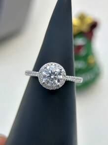 1CT Moissanite S925 Srebrny Okrągły Pierścionek Damski, Elegancki Design Ślubny Pierścionek Zaręczynowy, Prezent Na Dzień Matki