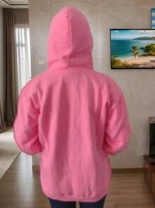 Men's Sweatshirts Plain Flannel Kangaroo Top Cold Hooded - Pink - View 5