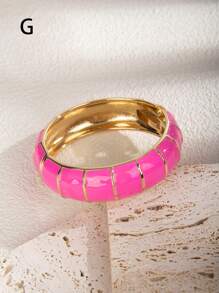 1pc Fuchsia Drip Oil Geometric Open Bangle Bracelet, Suitable For Daily, Gathering And Vacation - Hot Pink - View 5
