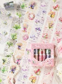6 Rolls/Box Floral PET Waterproof Sticker Set, Different Color Design Handbook Decorative Stickers, Student Stationery And Scrapbook Decoration Fashion Stickers