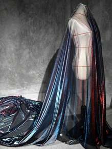 Tejido de malla con degradado azul-verde, tela de diseñador para prendas transparentes, material para vestidos, tela de fondo