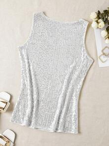 Sequin V-Neck Sleeveless Top, Elegant Tank Top For Spring And Summer - White - View 2