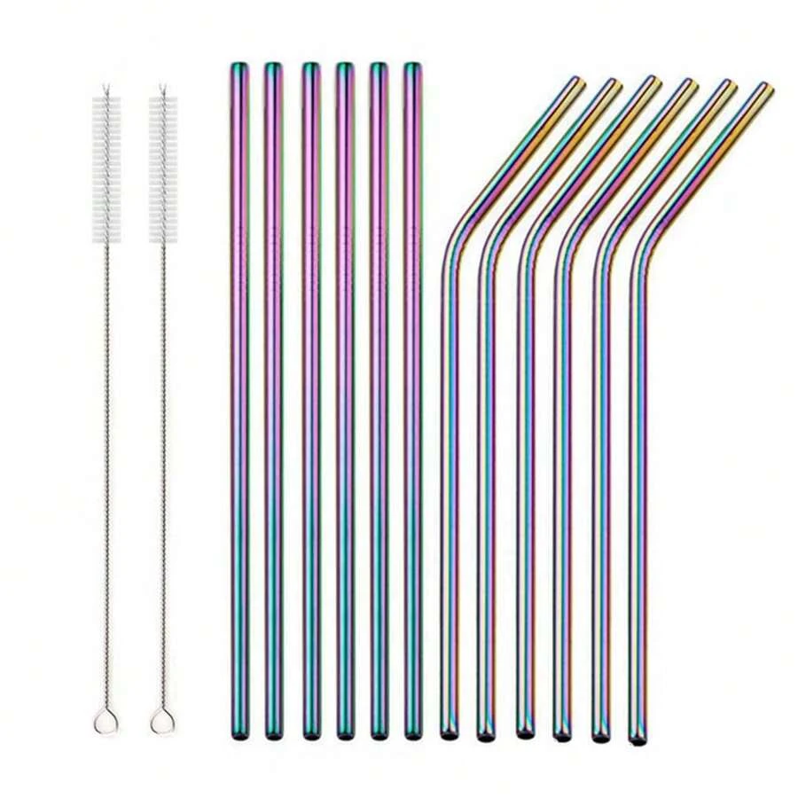 2/4/6/8/10/12 Stainless Steel Reusable Straws Drinking Straw - Multicolor - View 1
