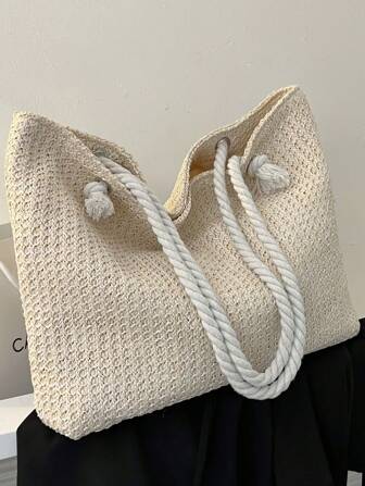 Women's Summer Straw Woven Tote Bag, Large Capacity Shoulder Hand Bag, Eye-Catching Beach Bag Summer, Summer Straw Beach Bag For Women, Hottest Beach Bags For Women, Fashion Summer Vacation Bag, Beach Essentials Women Bags For Vacation & Holiday, Newest Holiday Bag