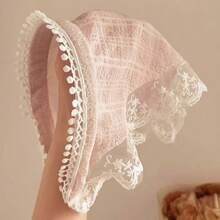 Vintage Dreieck Schal aus Spitze, französischer Streamer Stirnband Sonnenschutz Dutt Hut Seidenschal Damenschal, pastoral elegantes Stirnband, Spitzenrand Haarzubehör, Haarband, Haarreifen