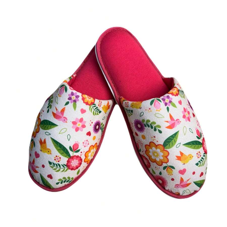 Pantufa Chinelo Estampa Floral Macia Conforto - Pink com Floral Colorido - Visão 1