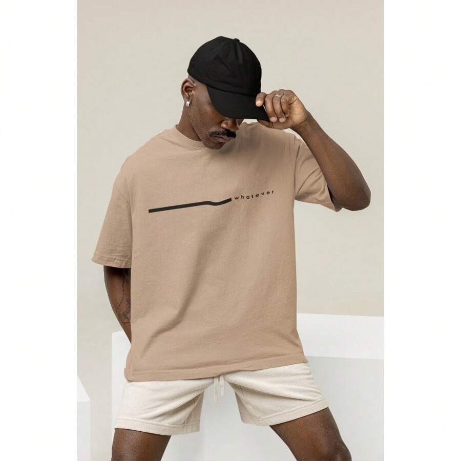Oversized Printed T-Shirt Whatever Style Shirt Dropped Shoulder Casual And Comfortable Shirt - Beige - View 1