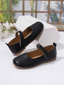 1 Pair Black Girls Flat Shoes, PU Hook And Loop Adjustable Round Toe TPR Non-Slip Comfortable Lightweight Solid Color Dance Shoes/Ballet Flats, Suitable For 5-14 Years Old Elementary & Middle School Students, Campus, Festival Activities And Indoor/Outdoor Casual Wear In All Seasons - Black - View 8