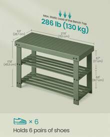 SONGMICS Shoe Rack Bench, 3-Tier Bamboo Shoe Storage Organizer, Entryway Bench, Holds Up To 286 Lb, 11.3 X 27.6 X 17.8 Inches, For Entryway Bathroom Bedroom, Black ULBS04H - 綠色 - 查看 4