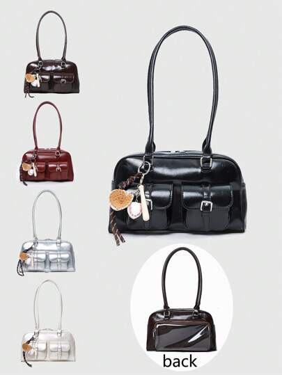 Sac sous le bras stylé, grande capacité, vintage porté à la main avec double poignées, design coréen, mode, matériaux de haute qualité, sens du design, poches multiples, style personnalisé, sac à épaule pour femme pour le trajet sans pendentifs