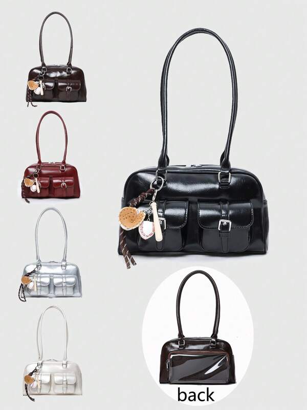 Geantă elegantă de subraț, capacitate mare, vintage de mână cu mânere duble, design coreean, la modă, materiale de înaltă calitate, simț al designului, buzunare multiple, stil personalizat, geantă de umăr pentru femei pentru naveta fără pandantive