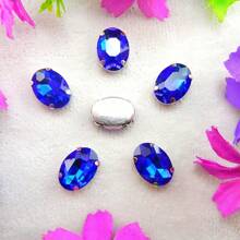 Oval Elliptical Shape Glass Non-AB Normal Colors Fancy Ellipse Shiny Handmade Sliver Gold Metal Claw Base, Sewing Crystal Hand Sewn Rhinestone Decoration Beads Flat Back With Holes Gems DIY Accessories Sew On Stones Strass For Decorating Clothes, Dress, Bags, Shoes, Brooches, Earrings, Handicrafts. - Fantasy Colors - View 27