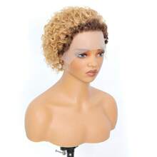 Pixie Cut Curly Human Hair Wigs Ginger 350 Short Curly Lace Front Human Hair Wigs For Women 6 Inch 13x1 Transparent Lace Frontal Wigs Water Wave Dark Rooted To Ginger Orange Color - T4/27 - 查看 7