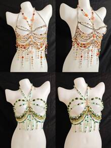 Unisex Sexy Acrylic Crystal Sequin Hollow Pendant Body Chain Necklace, Suitable For Couples, Nightclub, Party, Hotel, Carnival