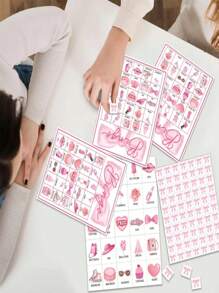 24 Stücke/Set Schleifen Bingo Spielkarten, Papier Kartensatz, Feiertags-Themen Tee Party Tisch Spiel, interaktiver Gruppenspaß, ideales Feiertags-Geschenk, Familienspielabend, Feiertags-Deko Elemente, Bingo Zubehör, geeignet für Mädchen-Treffen, Spiel für Freunde und Familie, interaktives Spiel, Feiertags-Spiel, Geburtstagsgeschenk
