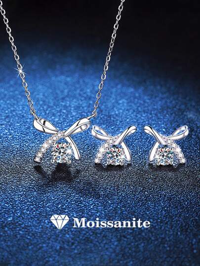 3 件 925 纯银 1.1 克拉莫桑石蝴蝶耳环项链套装，优雅的女性珠宝礼物，适合日常佩戴、派对、节日、情人节、母亲节、结婚纪念日