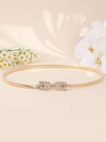 1pc Women's Fashion Versatile Gold/Silver Leaf Elastic Waist Belt