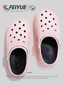 FEIYUE. 1 Pair Women's Pink Slip-On Perforated Shoes, Spring & Summer New Thick Sole Elevated Versatile Breathable Sandals, Suitable For Outdoor Activities, Hiking, Travel, Casual Wear