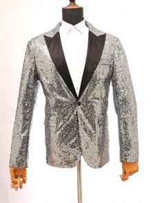 Shiny Silver Sequin Suit Jacket, Suitable For Parties, Dancing, Music Festivals, Men Glittering Blazers
