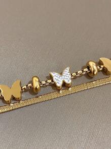 1 件夏季海滩不锈钢心形吊坠手链，适合女士女孩情侣，金色/银色防过敏不锈钢手链，海滩珠宝，浪漫珠宝，波西米亚风假日旅行派对礼物，情人节周年纪念礼物创意， - 彩色 - 查看 8