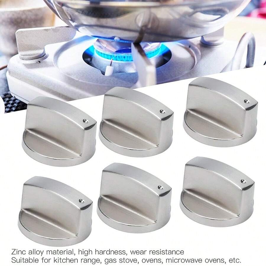6 Stücke 8mm Herdknöpfe Ersatz, Zinklegierung Kochgeräte Kontrollschalter Metallknöpfe, geeignet für Küchenofen, Gasherd, Mikrowelle (45°-Schalter), einfacher direkter Austausch, ohne Werkzeuge erforderlich