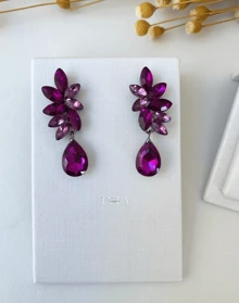 Emerald Green Earrings With Gold Plating / Navy Blue Earrings / Fuchsia Party Earrings / Purple And Blue Earrings / Orange Earrings / Brown Earrings / Marsala Earrings / Crystal Earrings / Baby Pink Earrings / Mint Green Earrings / Blue Topaz Earrings / Mocha Mousse Earrings  Earrings - 紫色 - 查看 2