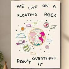 Framed Canvas Poster, "We Live Floating On A Rock" Quote, Artistic Modern Vintage Style,  Wall Art For Home Office, Bedroom, Living Room, Kitchen, Bathroom, Spring & Winter Season, Indoor & Outdoor Use, Letter Print Birthday Party Decor, Mother's Day New Year Easter Gift,  Home Living Room Office Wall Decor, Perfect Gift And Wall Decoration