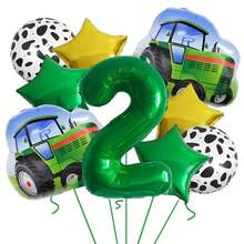 11pcs Farm Truck Green Number Balloon Set, Includes Green & Gold Star Balloons, 32-Inch Green Numbers 1, 2, 3, 4, 5, 6 Available, Suitable For Birthday Party Decoration - Green - View 6