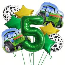 11pcs Farm Truck Green Number Balloon Set, Includes Green & Gold Star Balloons, 32-Inch Green Numbers 1, 2, 3, 4, 5, 6 Available, Suitable For Birthday Party Decoration - Green - View 5