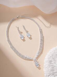 3 Elegant Silver Jewelry, Jewelry Set, Pendant Necklace+Earrings, Suitable For Ladies' Summer Party Dresses. - Water Drop Pendant - View 3