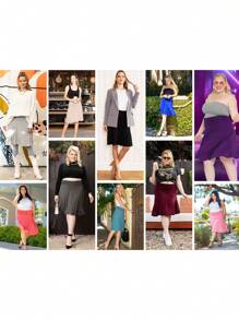 STRETCH IS COMFORT Women's And Plus Size Knee Length Ruched Waist Flowy Skirt - 藍綠色 - 查看 8