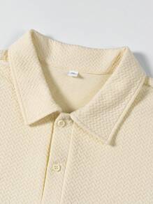 Plus Size Men Short Sleeve Polo Shirt, Vintage Basic Style, Fashion - Khaki - View 3