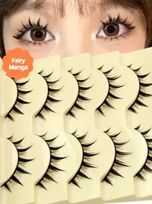 Asiteo 5 Pairs Cartoon False Eyelashes - Fairy Style, Natural Makeup Effect, Soft Lash Band, Suitable For Beginners, Reusable, Cosplay, Anime Eyelashes - 尖尾漫畫款 - 查看 1