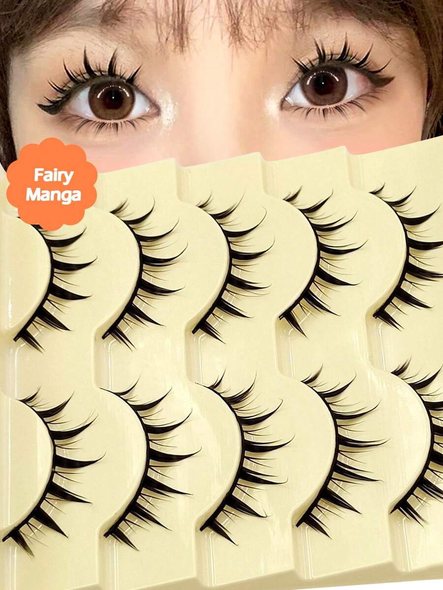 Asiteo 5 Pairs Cartoon False Eyelashes - Fairy Style, Natural Makeup Effect, Soft Lash Band, Suitable For Beginners, Reusable, Cosplay, Anime Eyelashes - 尖尾漫畫款 - 查看 1